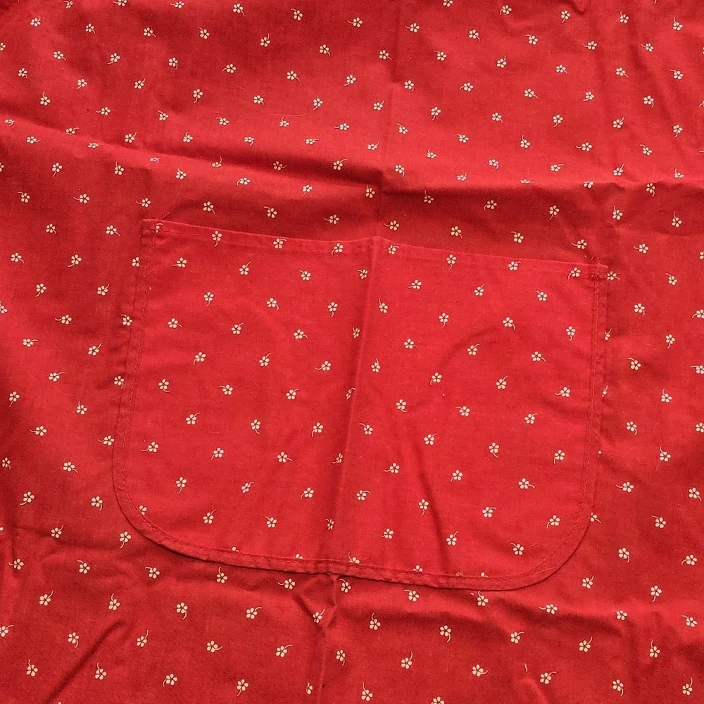 Vintage Sodahl Cottagecore Dotted Floral Red White Kitchen Apron‎ Rope String